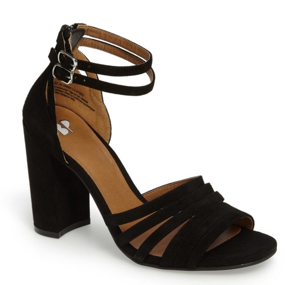 BP Black Suede Gaby Ankle Strap Block Heels 7.5
